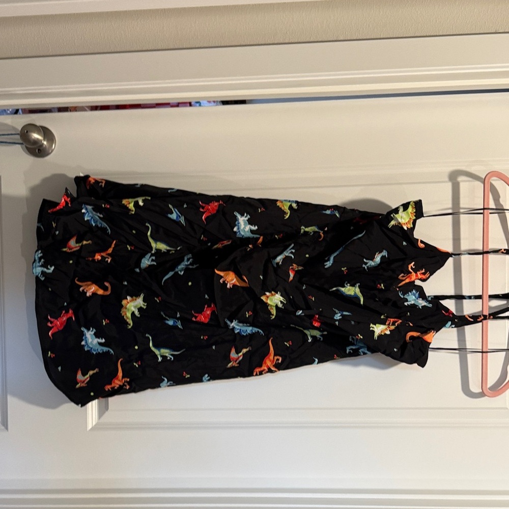 ModCloth Black Slip Dress with Colorful Dino Motif